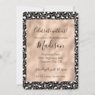 Invitation Imprimé léopard gris beige pêche rose