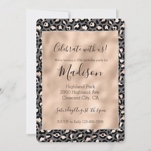 Invitation Imprimé léopard gris beige rose pêche (Devant)