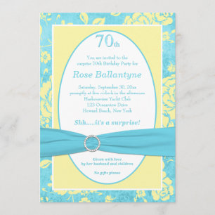 Invitation IMPRIMÉ RIBBON Bleu Jaune 70e anniversa