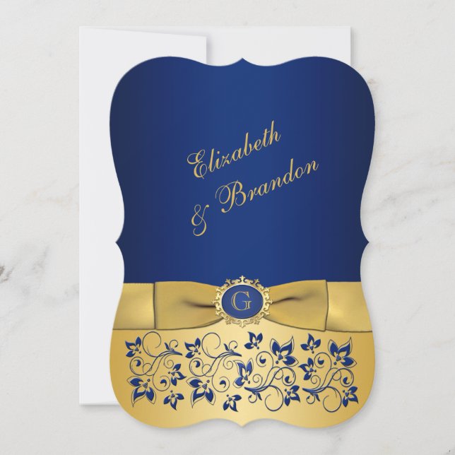 Invitation IMPRIMÉE Bleu RIBBON, Mariage Floral Or Inviter 7 (Devant)
