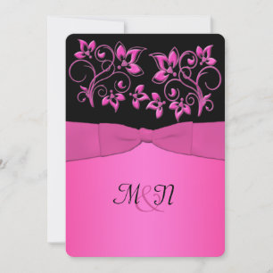 Invitation IMPRIMÉE RIBBON Noir, Mariage rose Floral Invitati