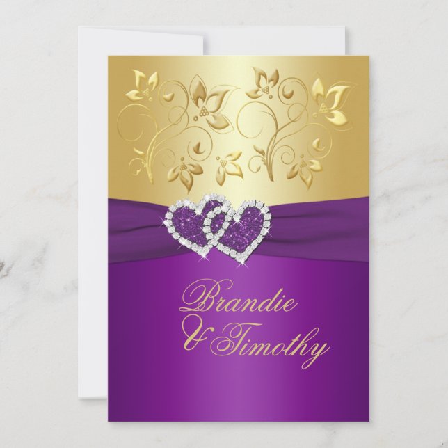 Invitation IMPRIMÉE RIBBON pourpre, mariage floral or Invitat (Devant)