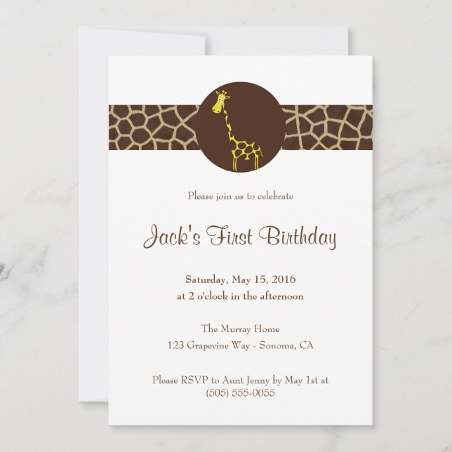Invitation Imprimer la Girafe Anniversaire personnalisé (Devant)