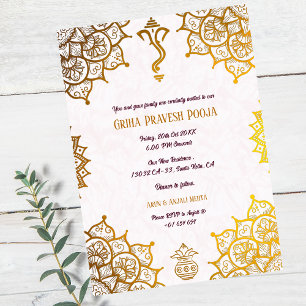 Invitation Inde Hindu Houseréchauffement Griha Pravesh Golden