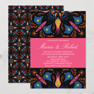 Invitation Inde Thème Mariage Elephant Floral Black Invitat
