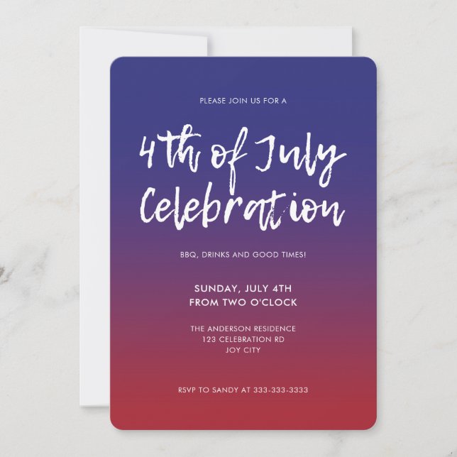 Invitation Indépendance moderne Red Blue Ombre 4 juillet (Devant)
