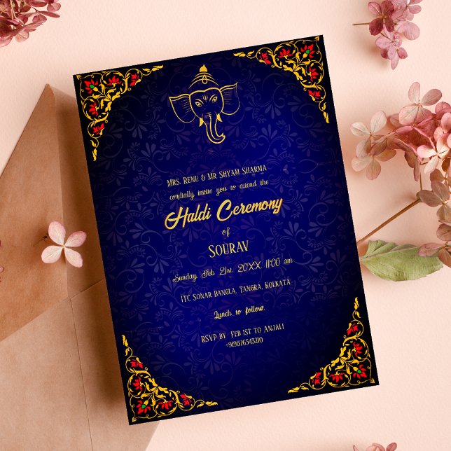 Invitation Indian Hindu Groom Haldi Cérémonie Couple Royal (Créateur téléchargé)