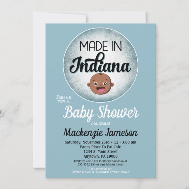 Invitation Indiana Baby shower African American Blue Baby (Devant)