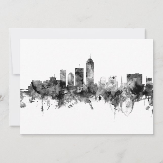 Invitation Indianapolis Indiana Skyline noir blanc (Devant)