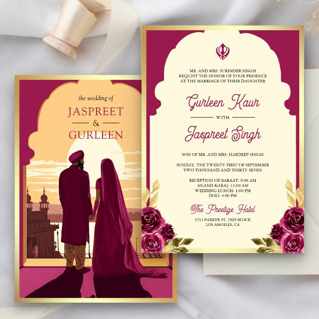 Invitation Indien Ethnique Magenta Anand Karaj Sikh Mariage (Créateur téléchargé)