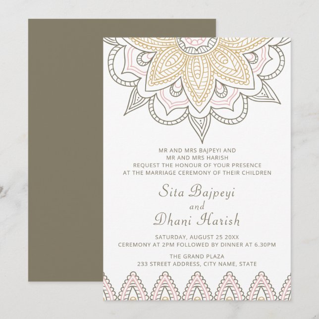 Invitation Indien Mehndi Hindu élégant Mariage élégant (Devant / Derrière)