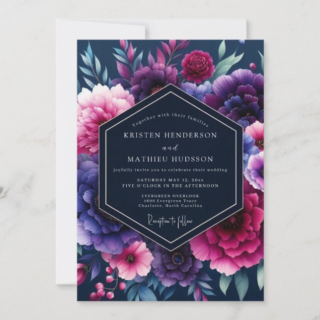 Invitation Indigo Fuchsia Nocturne Wedding (Devant)