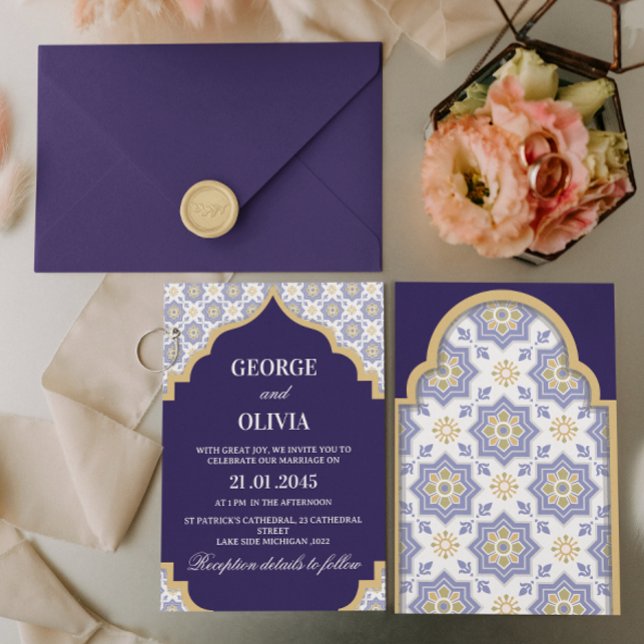 Invitation Indigo Moroccan Tile Wedding (Créateur téléchargé)