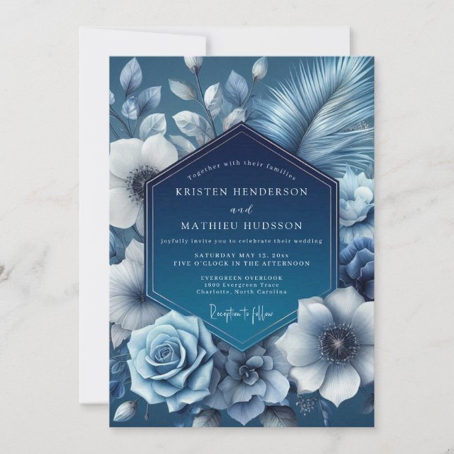 Invitation Indigo Shadow Bloom Wedding (Devant)