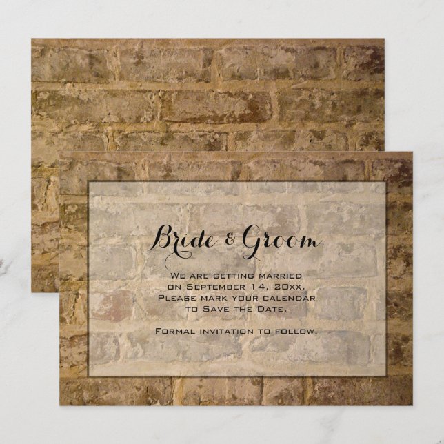 Invitation Industrie Chic briques mariage Enregistrer la date (Devant / Derrière)