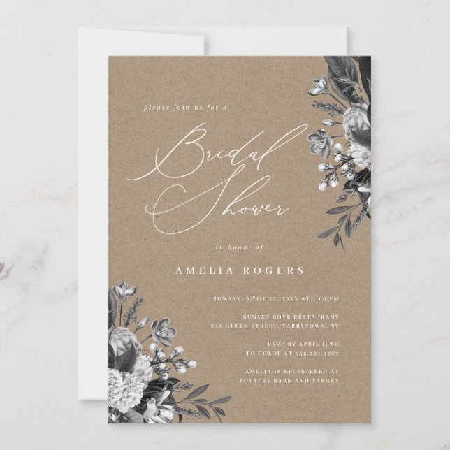 Invitation Industrie Chic Floral Rustique Fête des mariées Kr (Devant)