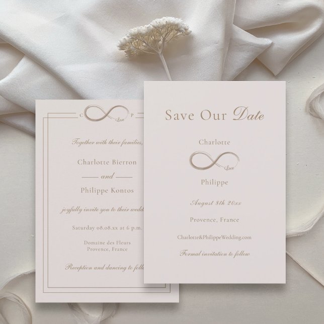 Invitation Infinity Amour Rose Clair Enregistrer Notre Date M (Créateur téléchargé)