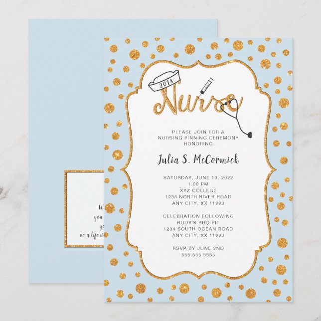 Invitation Infirmière de point d'or de Faux goupillant, (Devant / Derrière)