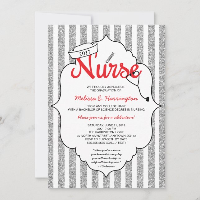 Invitation Infirmière, fête d'infirmière, diplôme de la RN RE (Devant)