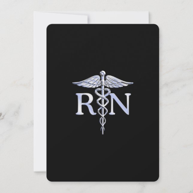 Invitation Infirmière inscrite RN Silver Caduceus en noir (Devant)