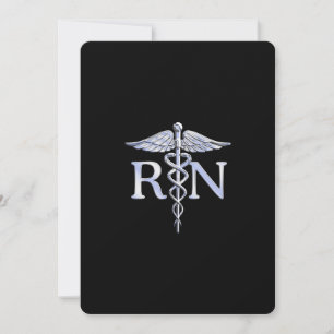Invitation Infirmière inscrite RN Silver Caduceus en noir