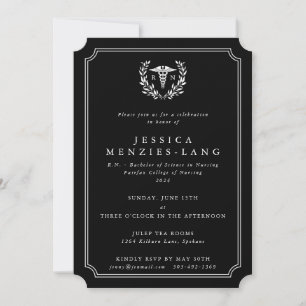 Invitation Infirmière noire Caduceus+Laurel Wreath Invi