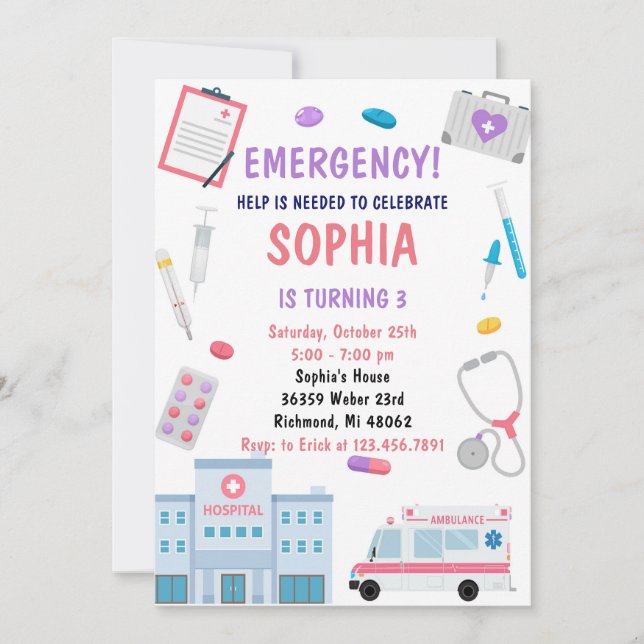 Invitation Infirmière pour enfants numérique personnelle fête (Devant)