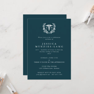 Invitation Infirmière turquoise inscrite Caduceus+Laurel Wrea