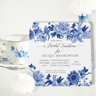 Invitation Influence asiatique bleu blanc floral Bridal déjeu