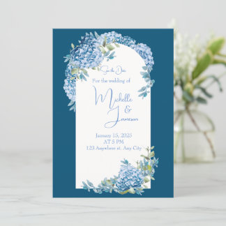 Invitation Influence asiatique Bleu Blanc Mariage floral
