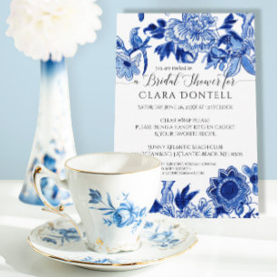 Invitation Influence florale asiatique Blue White Shower de m