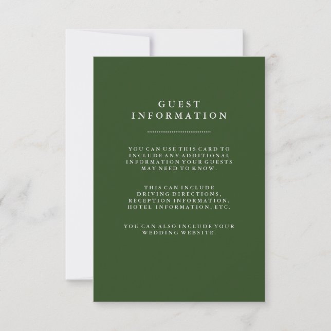 Invitation Informations pour les invités de mariage vert prof (Devant)