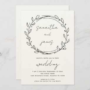 Invitation  Informel Laurel Leaf Line Art QR Code Mariage