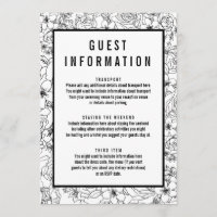 Infos d'invité floral noir et blanc simple