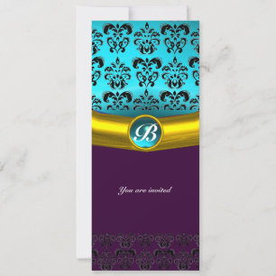 Invitation INITIALE EN PIERRE DAMASQUÉE , turquoise bleu