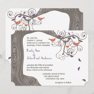 Invitation Initiales Arbre Tangerine Oiseau Mariage Invitatio