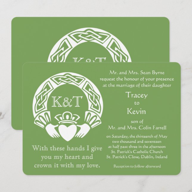 Invitation Initiales de claddagh - couleur de Arrière - plan  (Devant / Derrière)