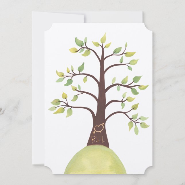 Invitation Initiales de l'arbre d'aquarelle mariage découpées (Devant)