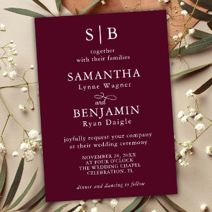 Invitation Initiales de monogramme bordeaux classique Mariage