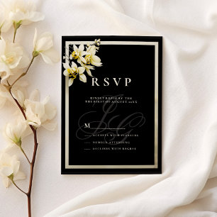 Invitation Initiales de monogramme d'ivoire noir orchidée RSV