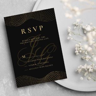 Invitation Initiales de monogramme géométrique en or noir RSV