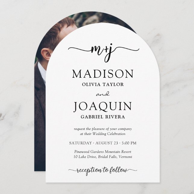 Invitation Initiales de script et Mariage photo stylish simpl (Devant / Derrière)