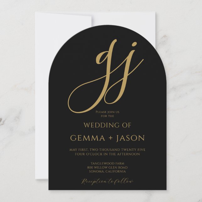 Invitation Initiales de script or moderne Monogramme Mariage  (Devant)
