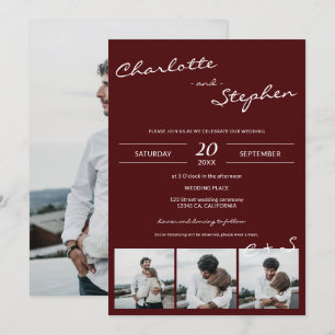 Invitation Initiales décontractées de Bourgogne simples 4 pho