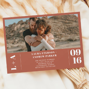 Invitation Initiales minimalistes en terre cuite 1 mariage ph
