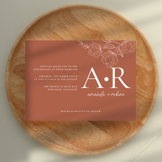 Invitation Initiales modernes minimalst Mariage en terre cuit (Créateur téléchargé)