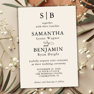 Invitation Initiales Monogramme Ivoire Classiques Mariage