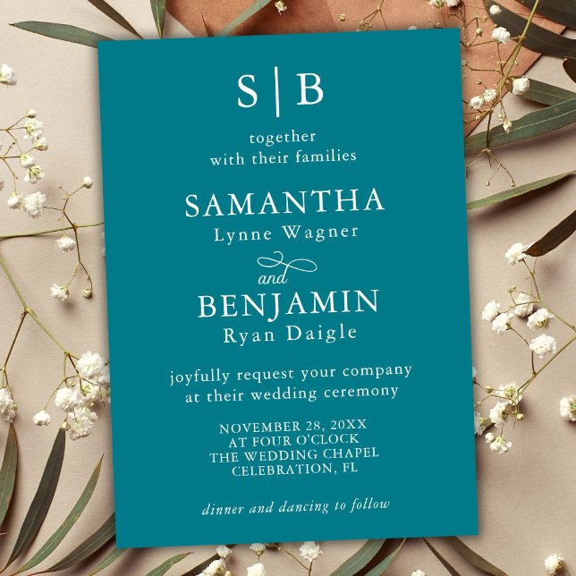 Invitation Initiales Monogramme Turquoise Classiques Mariage (Créateur téléchargé)