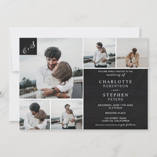 Invitation Initiales rustiques de tableau noir 6 photos maria (Devant)