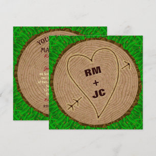 Invitation Initiales sculptées au coeur Mariage des anneaux d